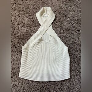 Brand New Women's White Ribbed Cross-Front Tank Top